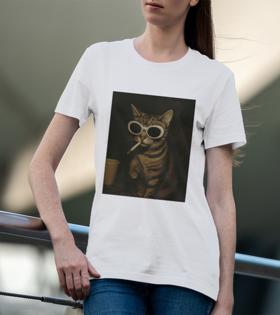 Cool Cat Smoking Sunglasses Meme Iconic Photo T-Shirt