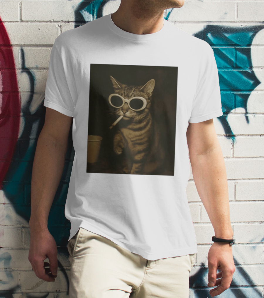 Cool Cat Smoking Sunglasses Meme Iconic Photo T-Shirt