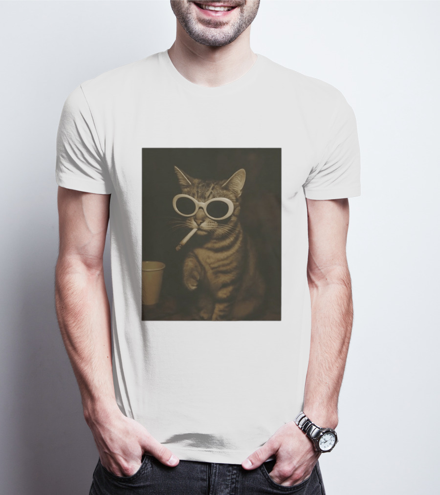 Cool Cat Smoking Sunglasses Meme Iconic Photo T-Shirt