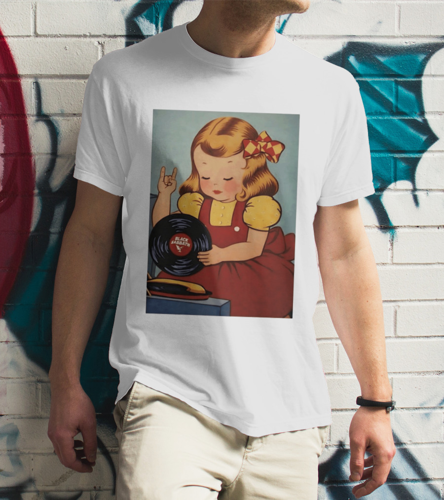 Girl Holding Black Sabbath Vinyl Heavy Metal T-Shirt