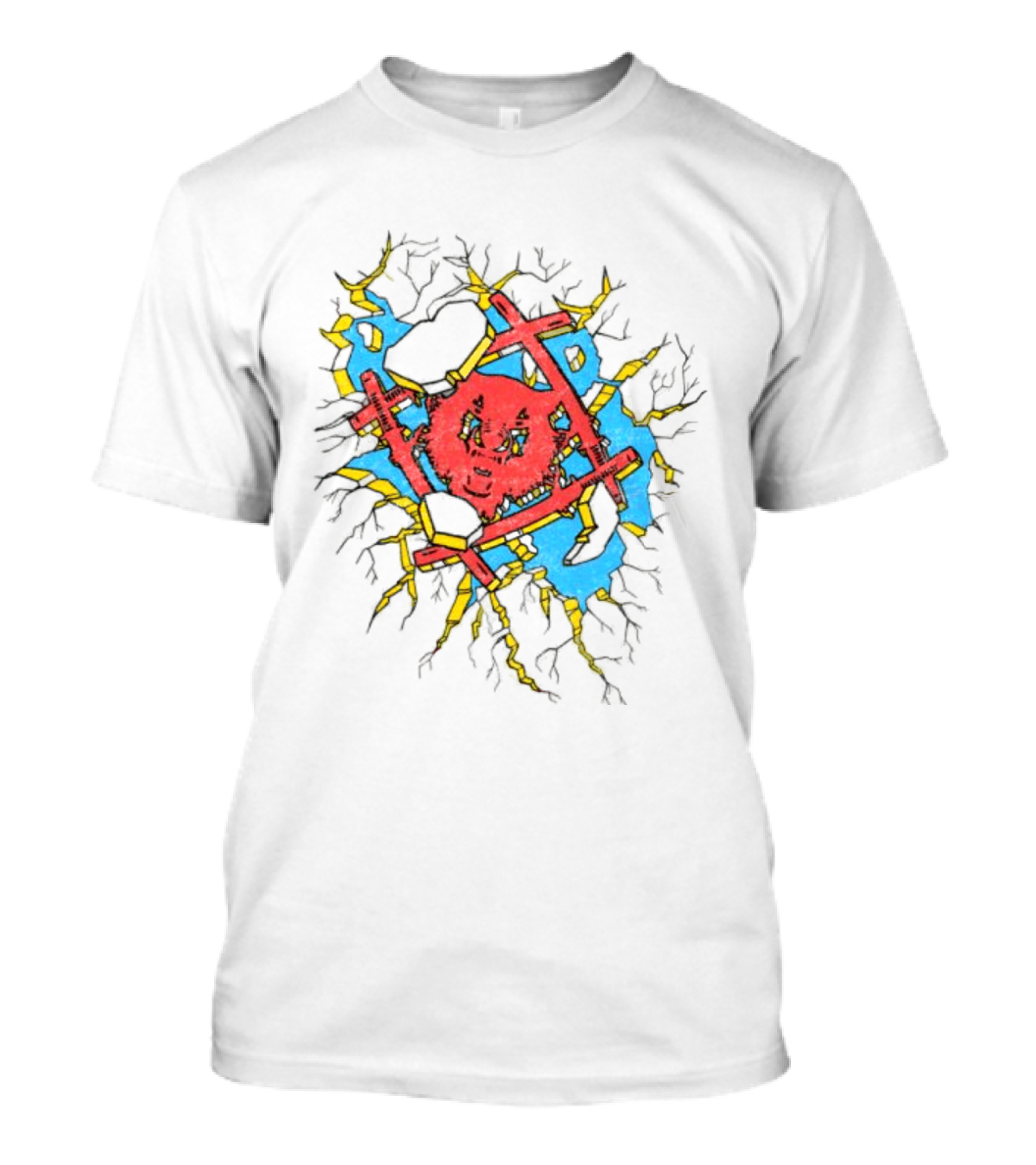Hollowsquad La Store Hs Smash Fractured Red Face And Abstract Blue Yellow T-Shirt