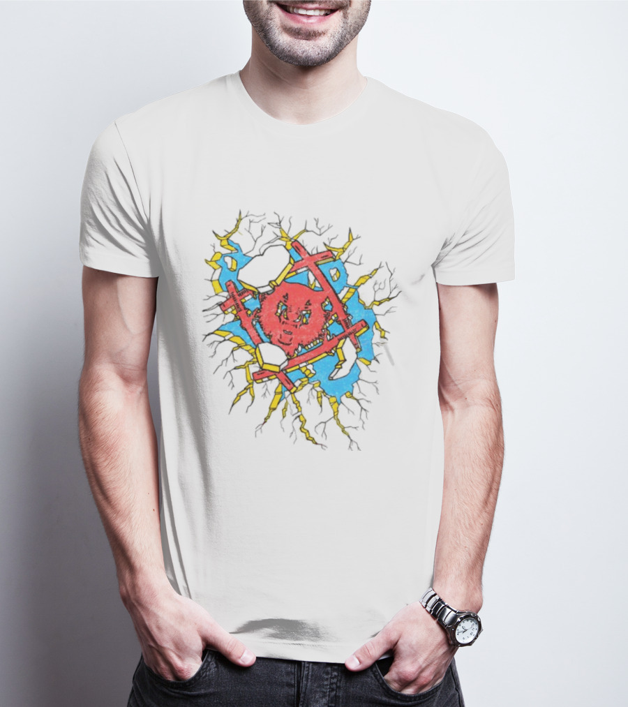Hollowsquad La Store Hs Smash Fractured Red Face And Abstract Blue Yellow T-Shirt