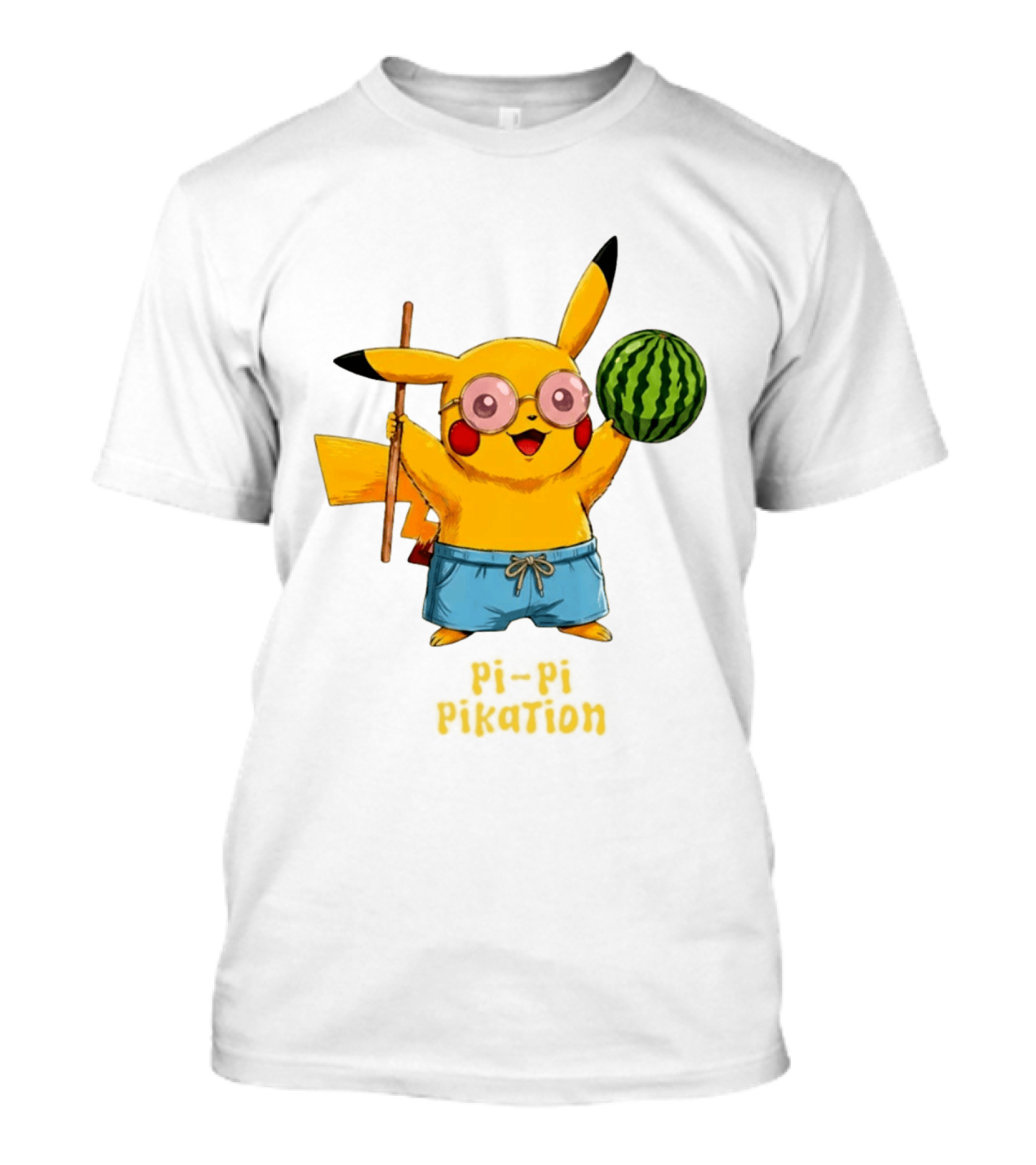 Pikachu Watermelon Summer Pi Pi Pikation Cute Sunglasses Beach T-Shirt