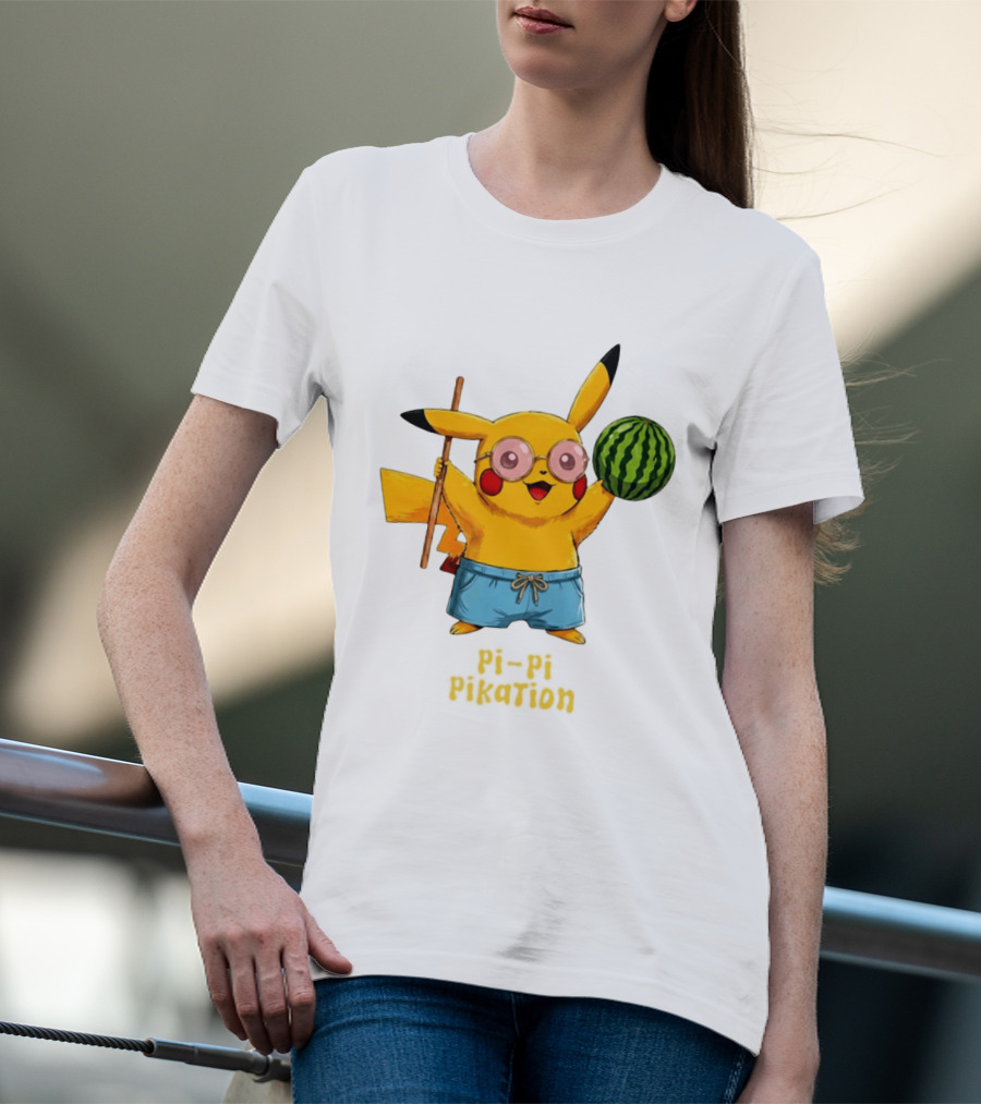 Pikachu Watermelon Summer Pi Pi Pikation Cute Sunglasses Beach T-Shirt