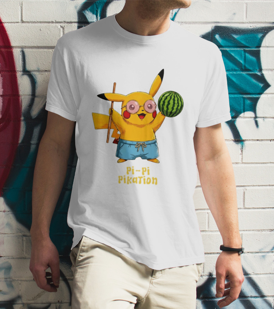 Pikachu Watermelon Summer Pi Pi Pikation Cute Sunglasses Beach T-Shirt