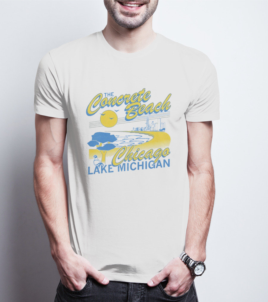 The Concrete Beach Sun Illustration Chicago Lake Michigan T-Shirt