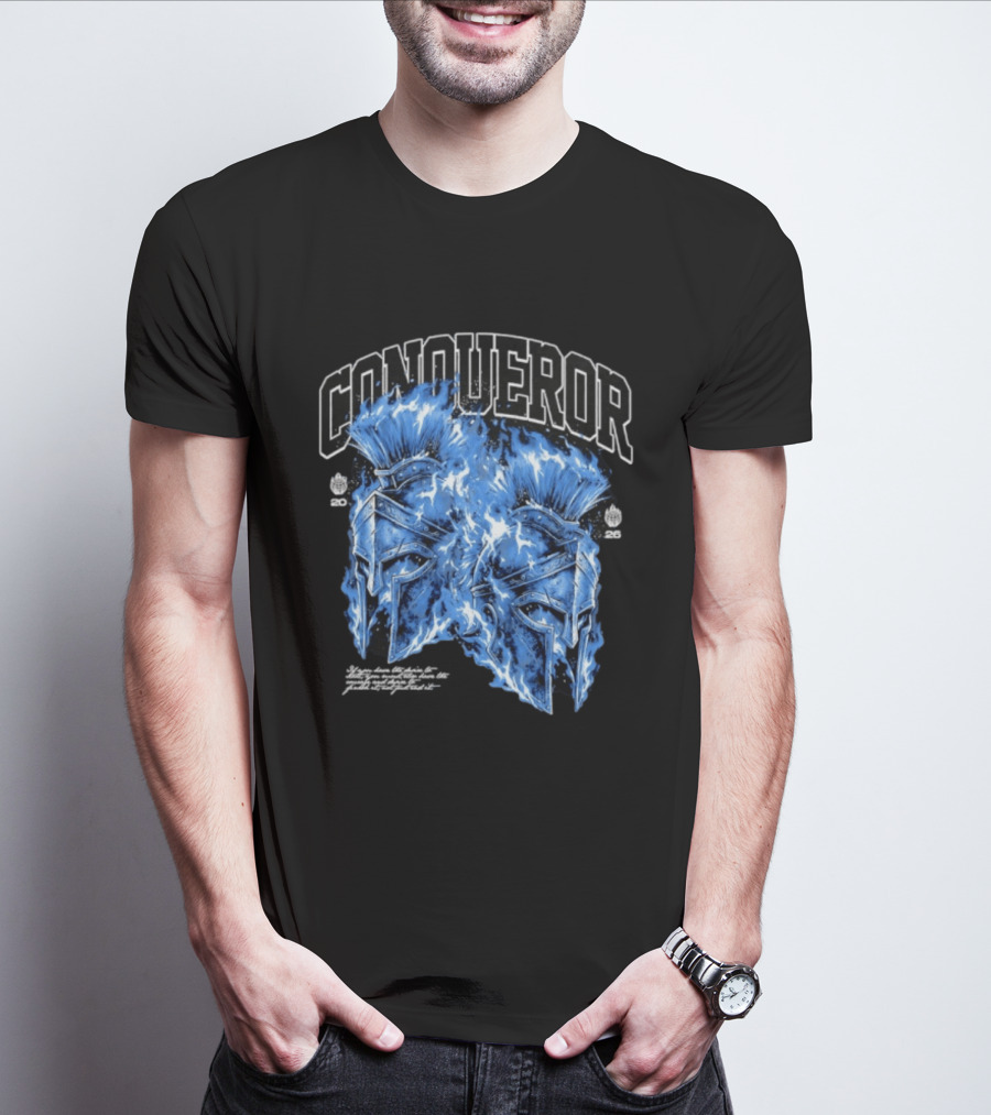 Conqueror Spartan Helmets Blue Fire Blaze T-Shirt