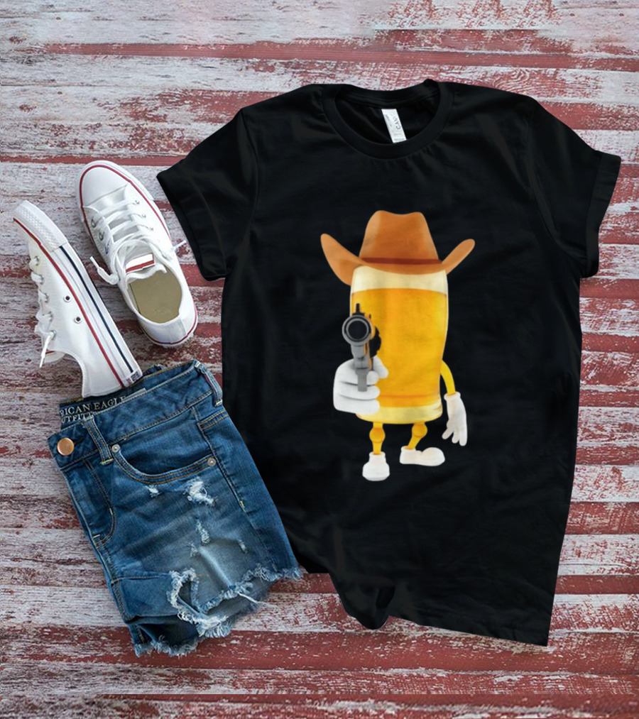 Cowboy Beer Glass With Gun Meme T-Shirt