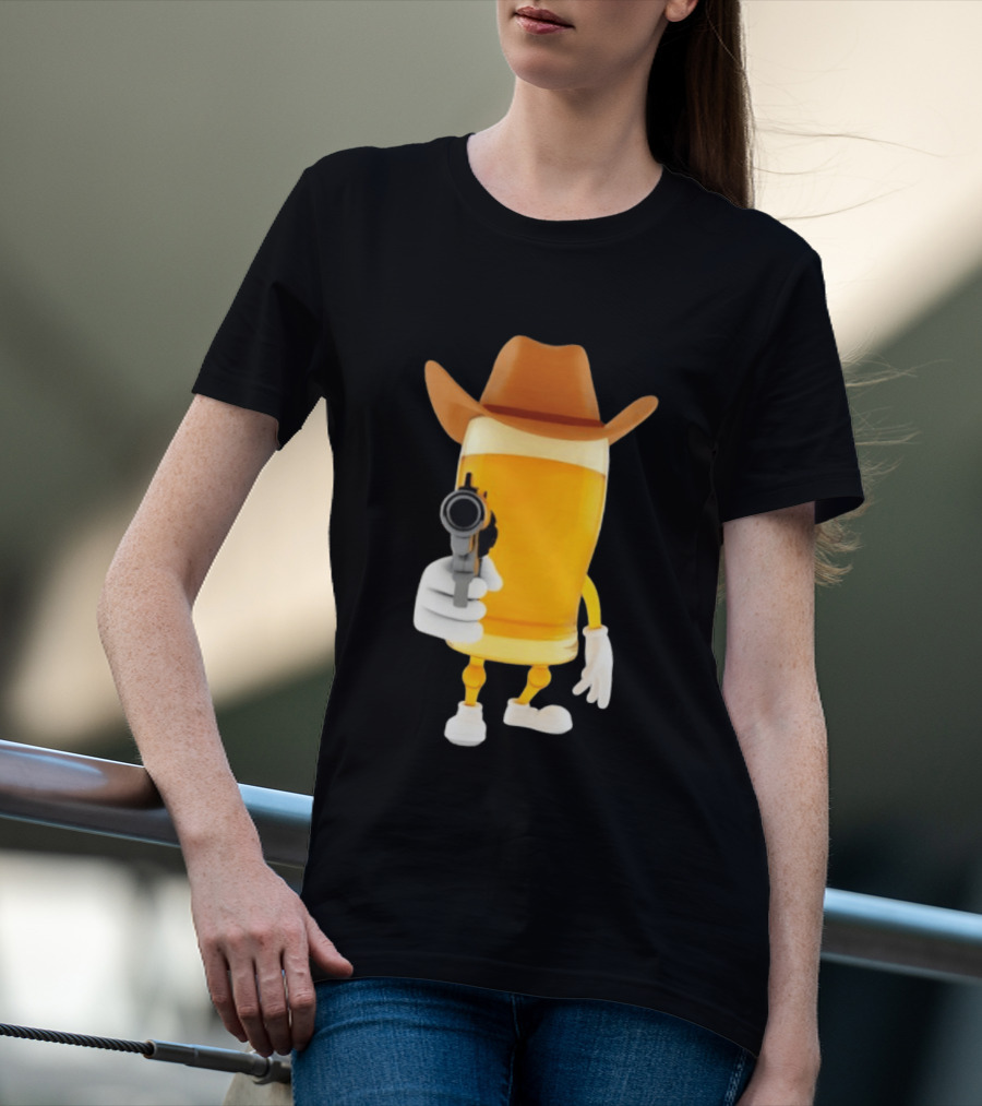Cowboy Beer Glass With Gun Meme T-Shirt
