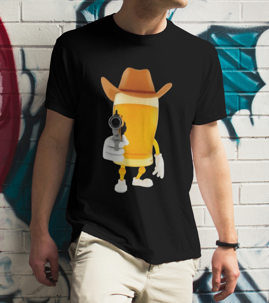 Cowboy Beer Glass With Gun Meme T-Shirt