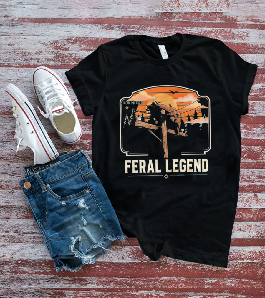 Feral Legend New Mexico Bear Climbs Light Pole Sunset Scene T-Shirt