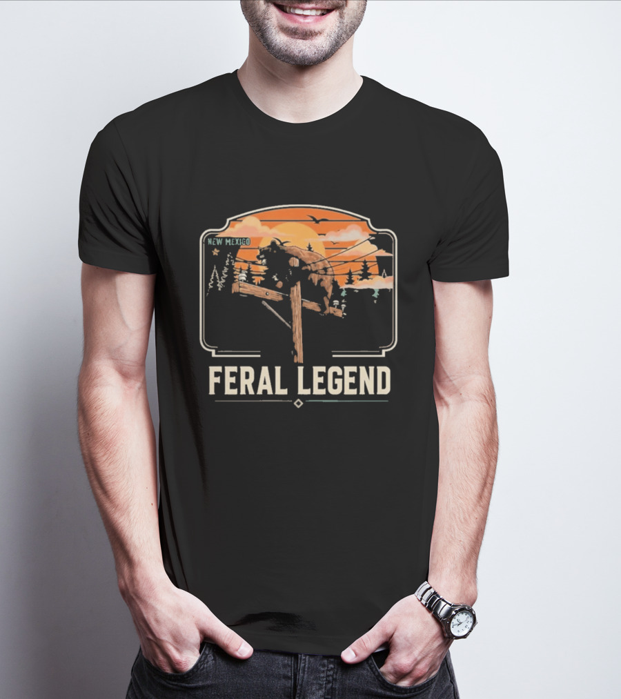 Feral Legend New Mexico Bear Climbs Light Pole Sunset Scene T-Shirt