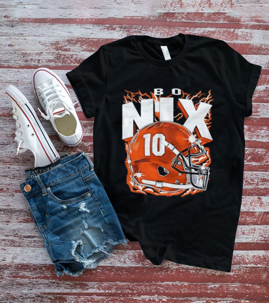 Bo Nix 10 Orange Football Helmet Flames T-Shirt