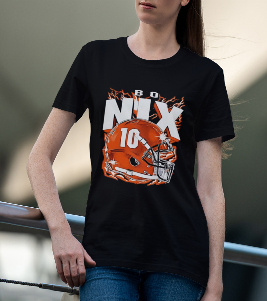 Bo Nix 10 Orange Football Helmet Flames T-Shirt