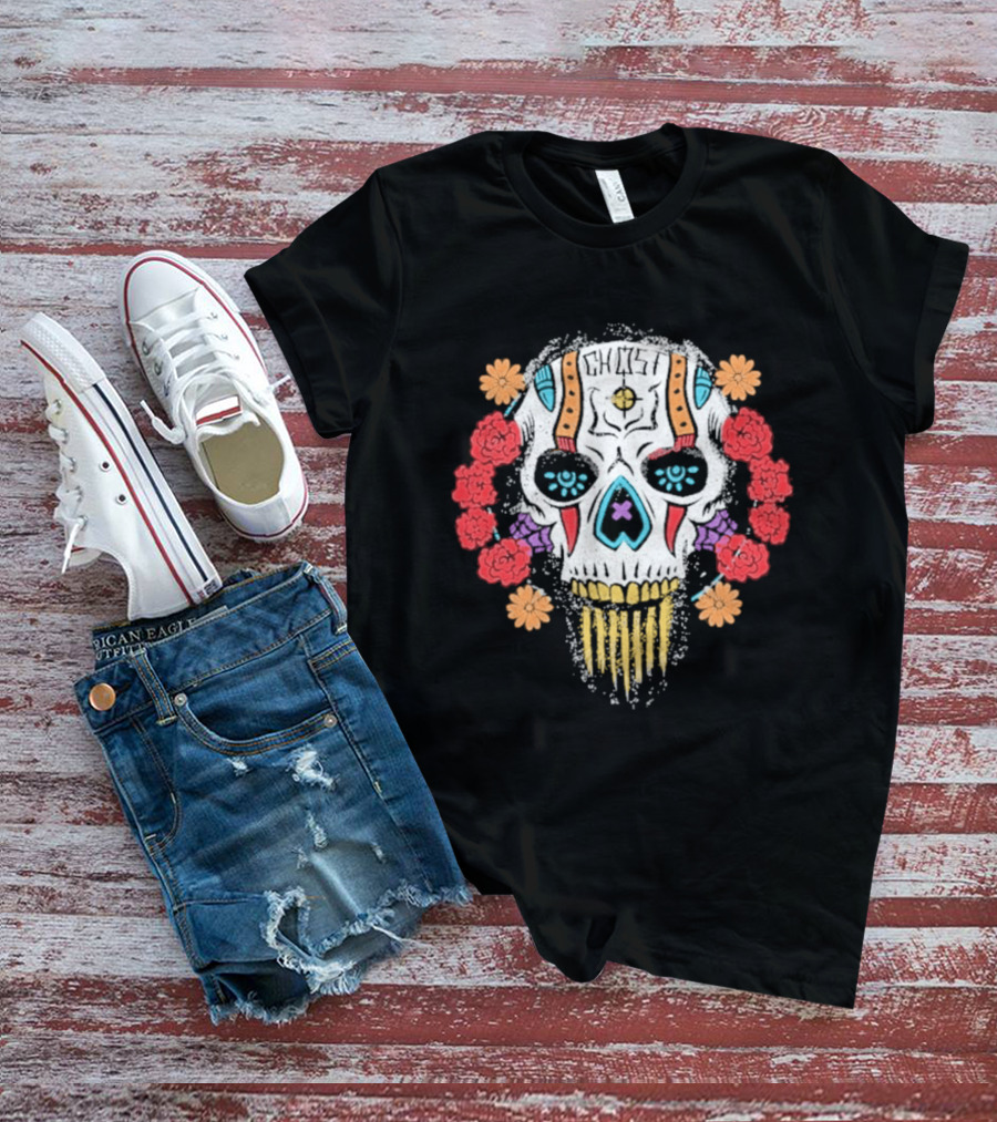 Call Of Duty Ghost Sugar Skull Floral Dia De Los Muertos T-Shirt