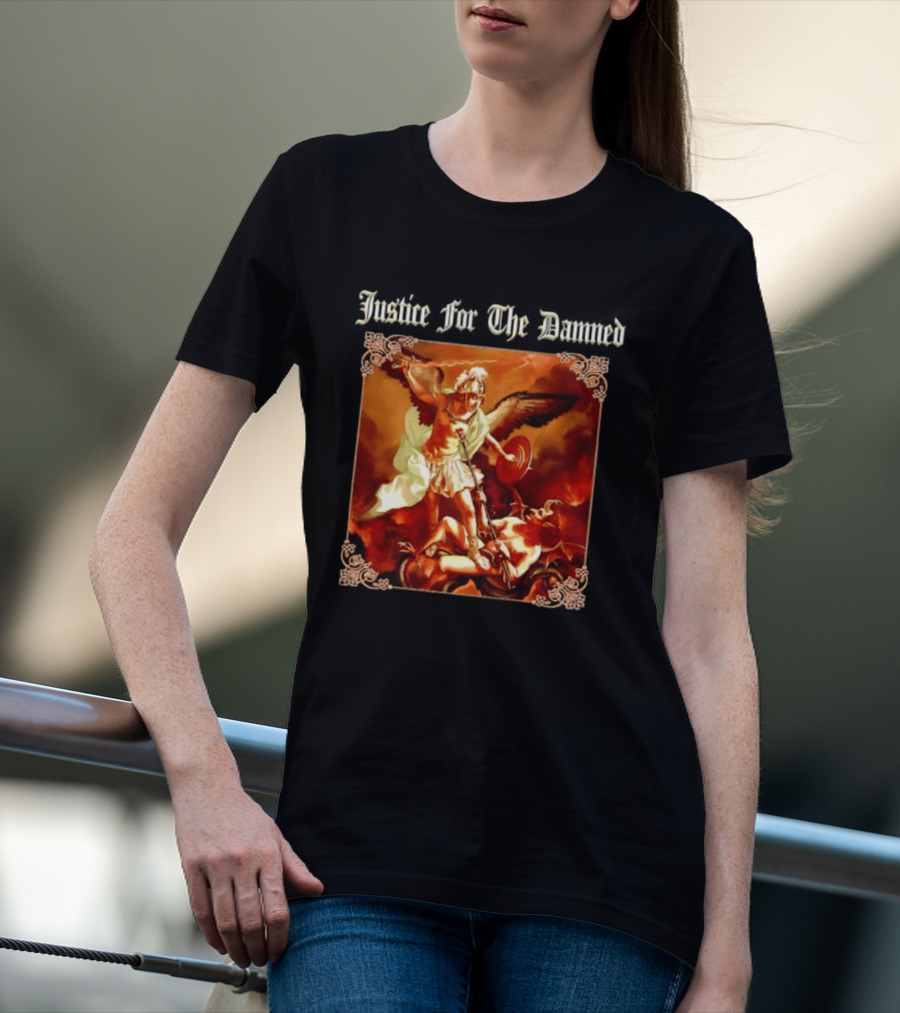 Justice For The Damned Metalcore Hardcore Knight And Fallen Angel Battle T-Shirt