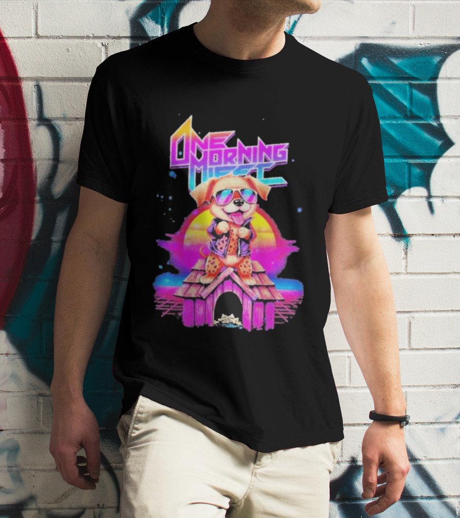 One Morning Left Puppy Doghouse 80s Retro Sunglasses Sunset Vibe T-Shirt