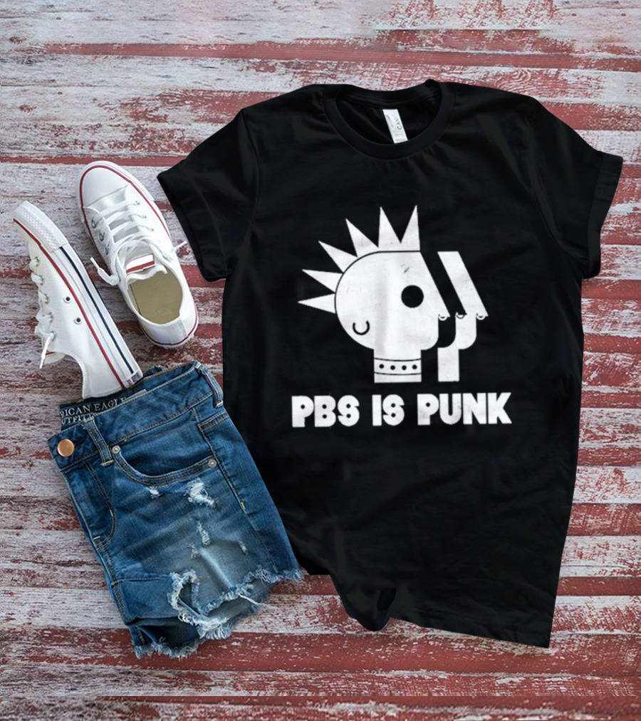 PBS Is Punk Distressed Style Mohawk Head Everyday Wear T-Shirt