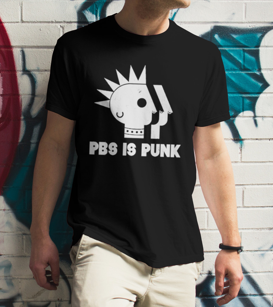 PBS Is Punk Distressed Style Mohawk Head Everyday Wear T-Shirt