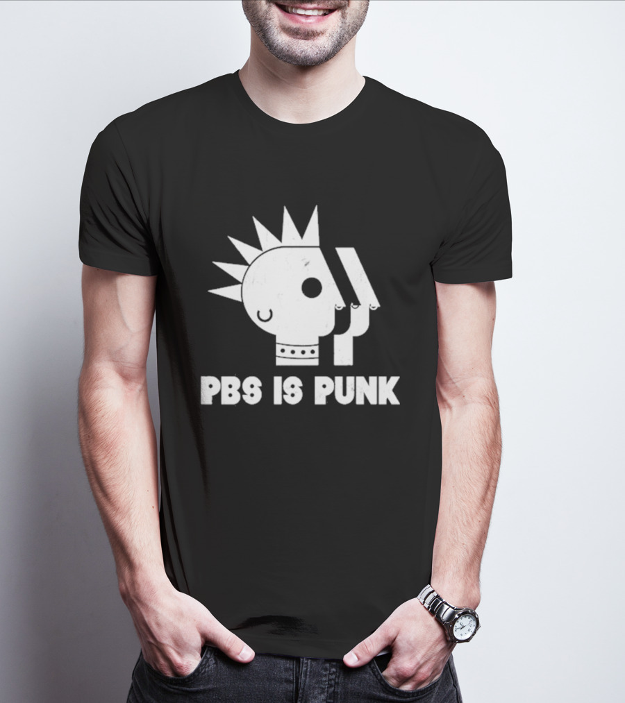 PBS Is Punk Distressed Style Mohawk Head Everyday Wear T-Shirt