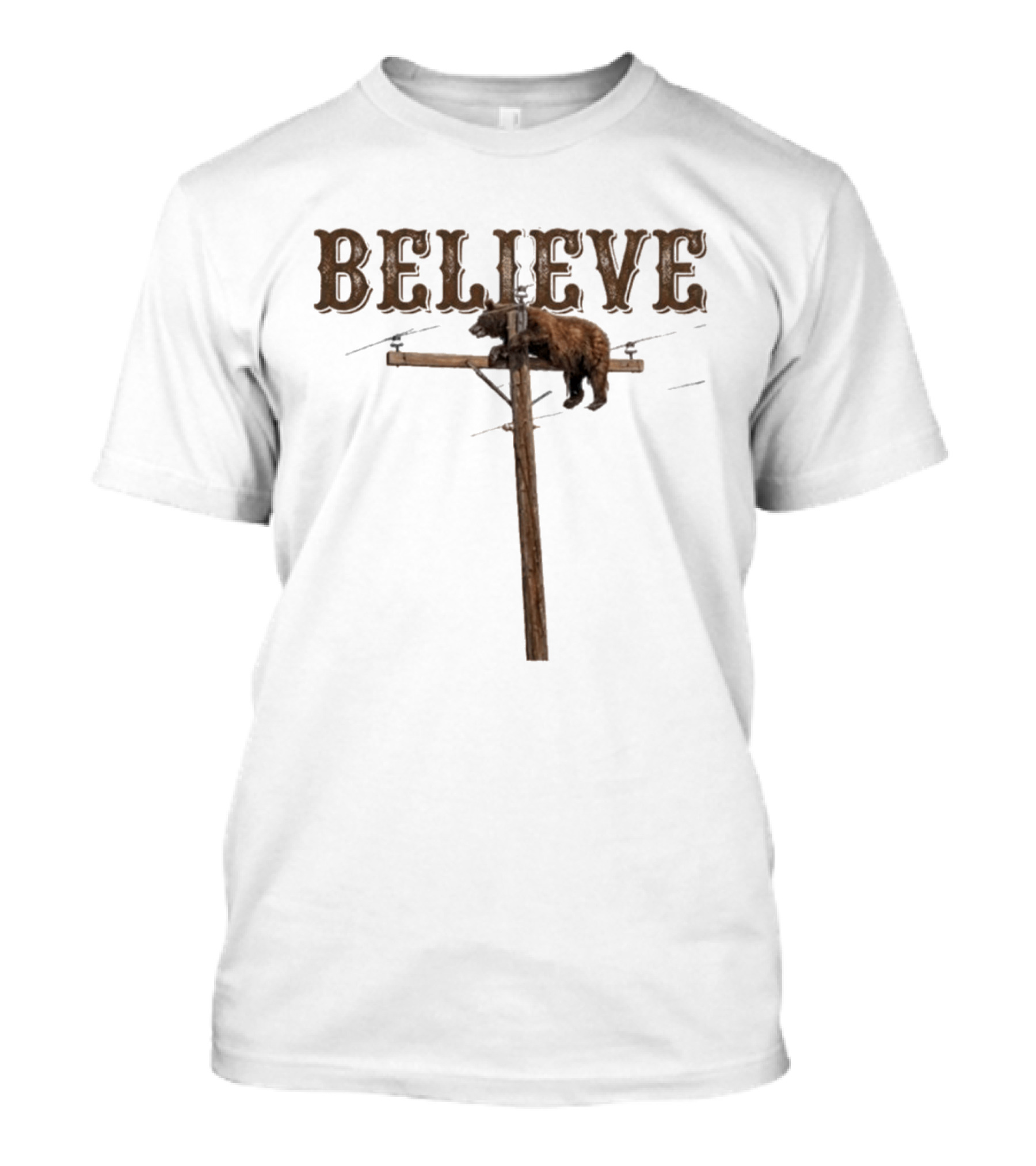 Believe Bear Balancing On Light Pole With Rustic T-Shirt
