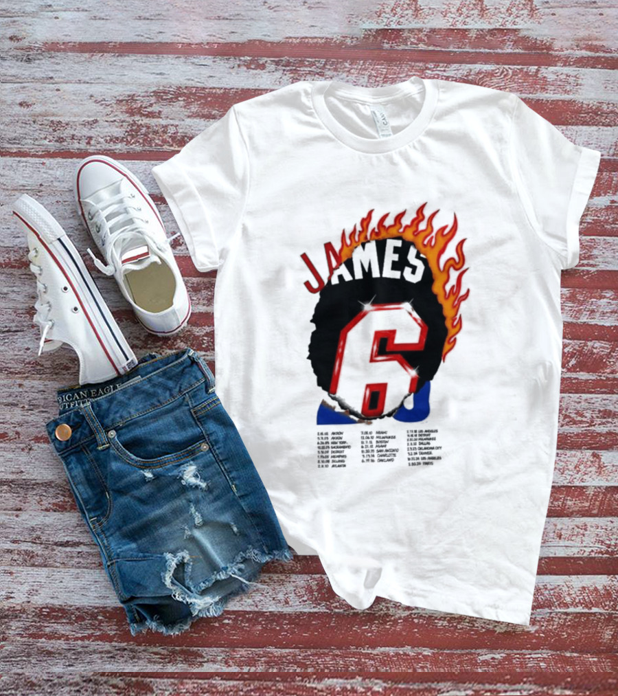 James 6 Flame Basketball Legend Bold Number Rugged T-Shirt