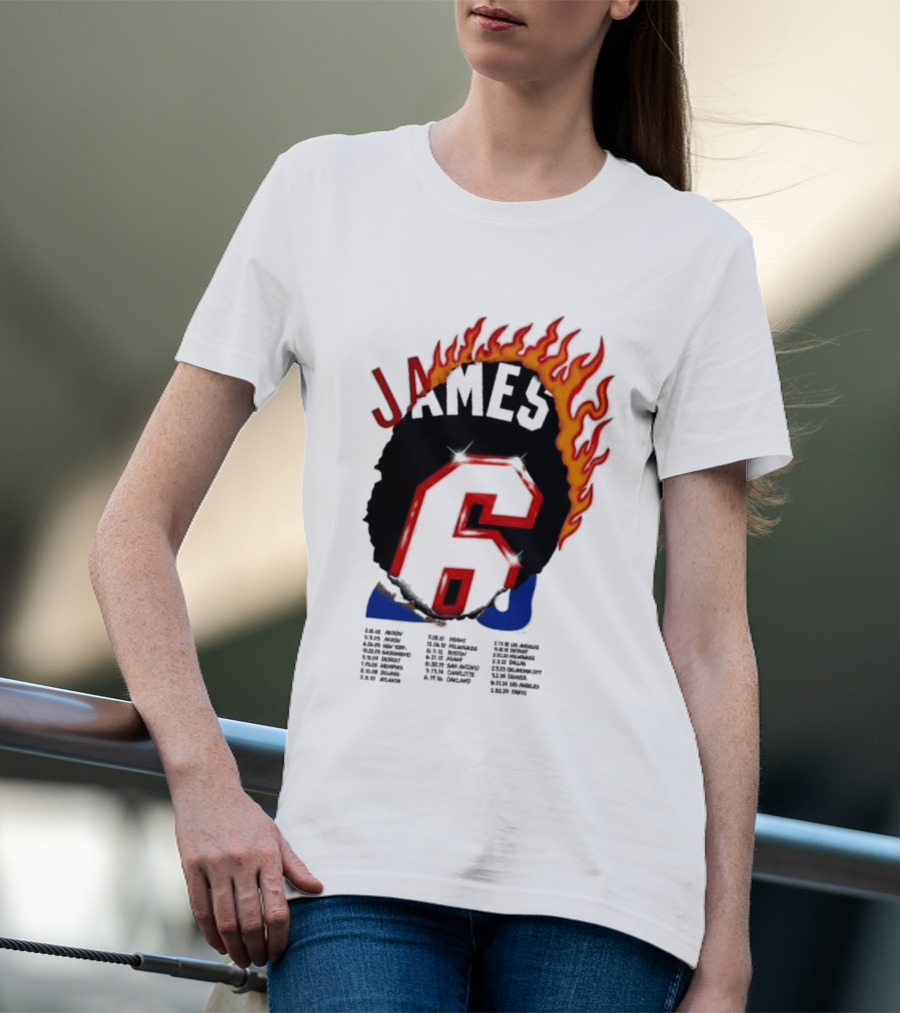 James 6 Flame Basketball Legend Bold Number Rugged T-Shirt