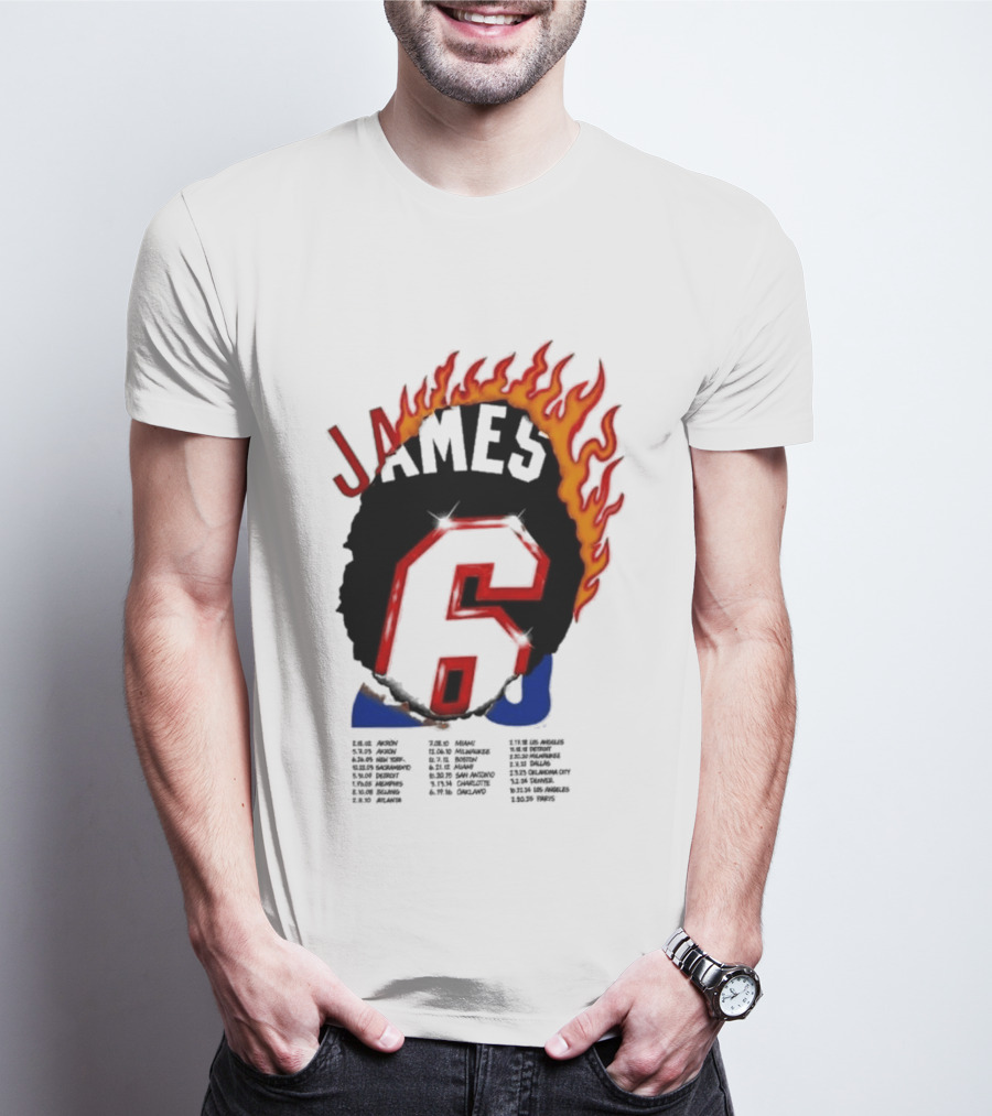 James 6 Flame Basketball Legend Bold Number Rugged T-Shirt