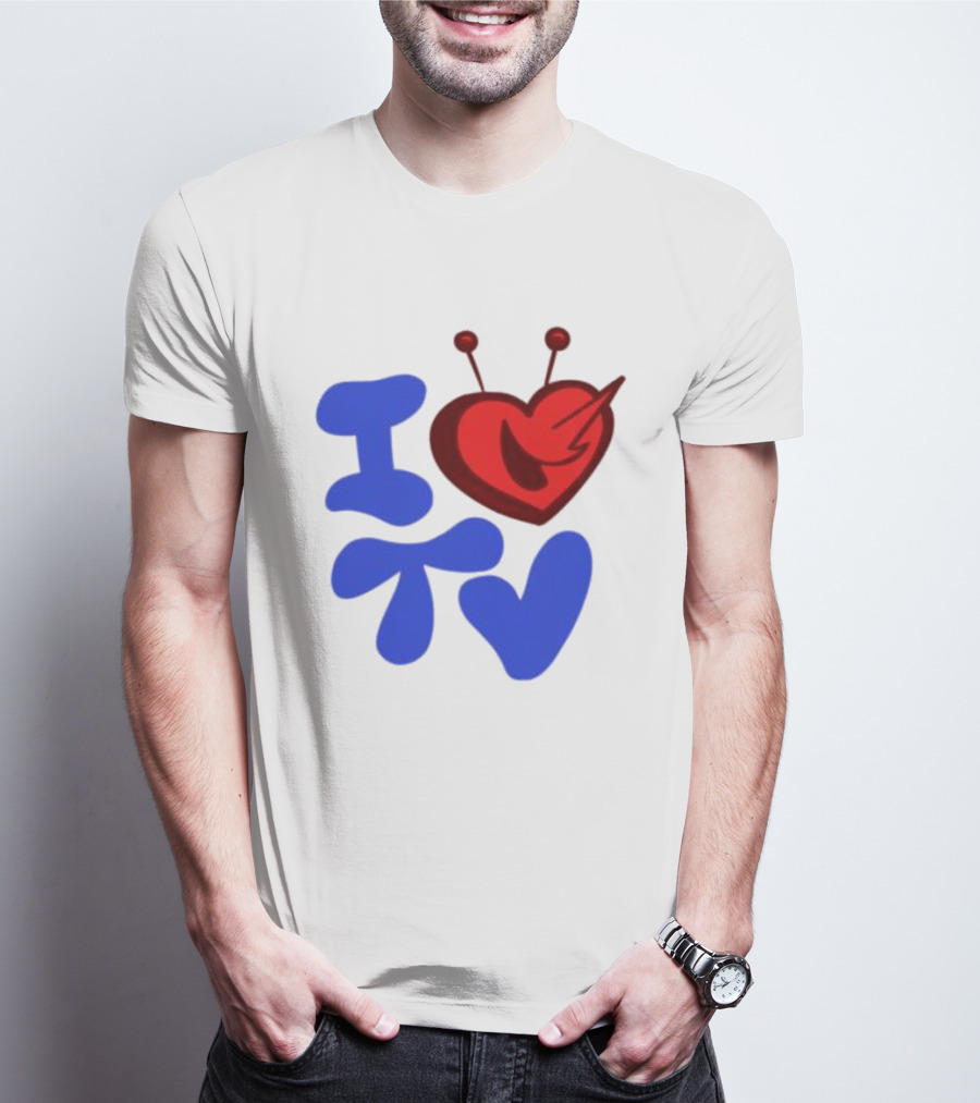 I Love TV Blue Red Heart Antenna T-Shirt