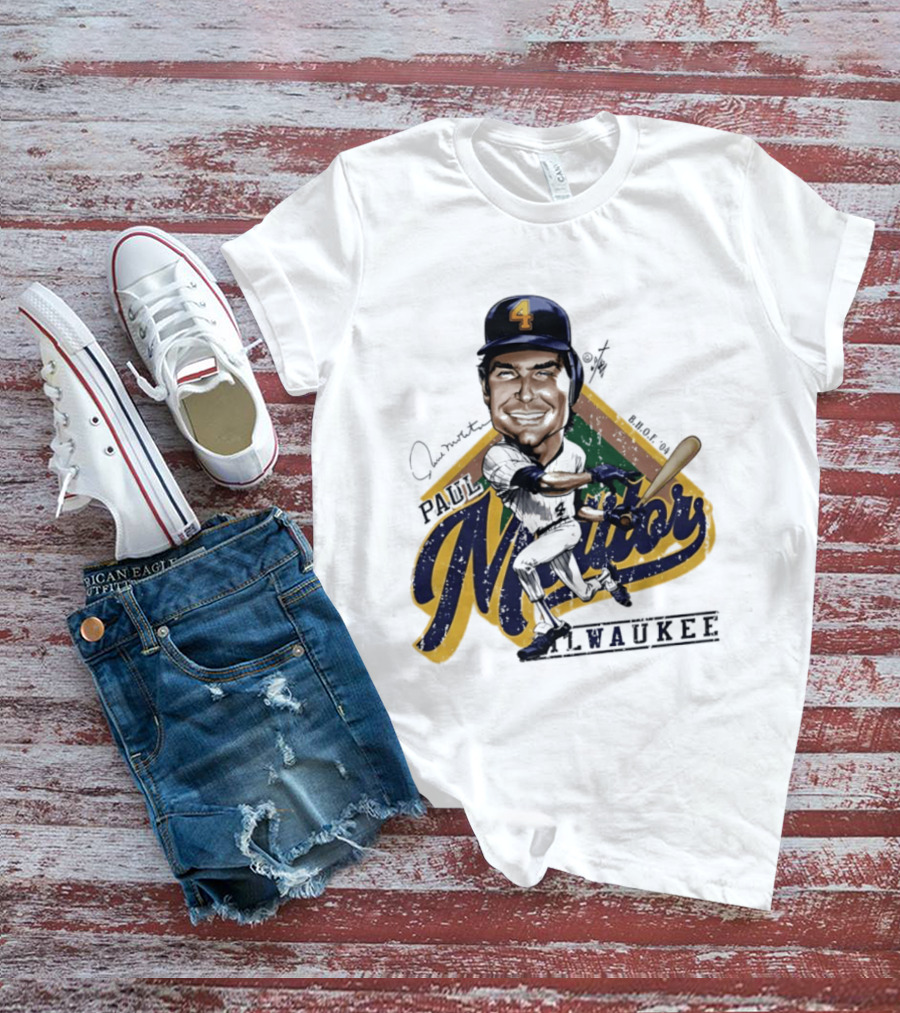 Paul Molitor Milwaukee Brewers Number 4 Bruce Stark Caricature HOF T-Shirt