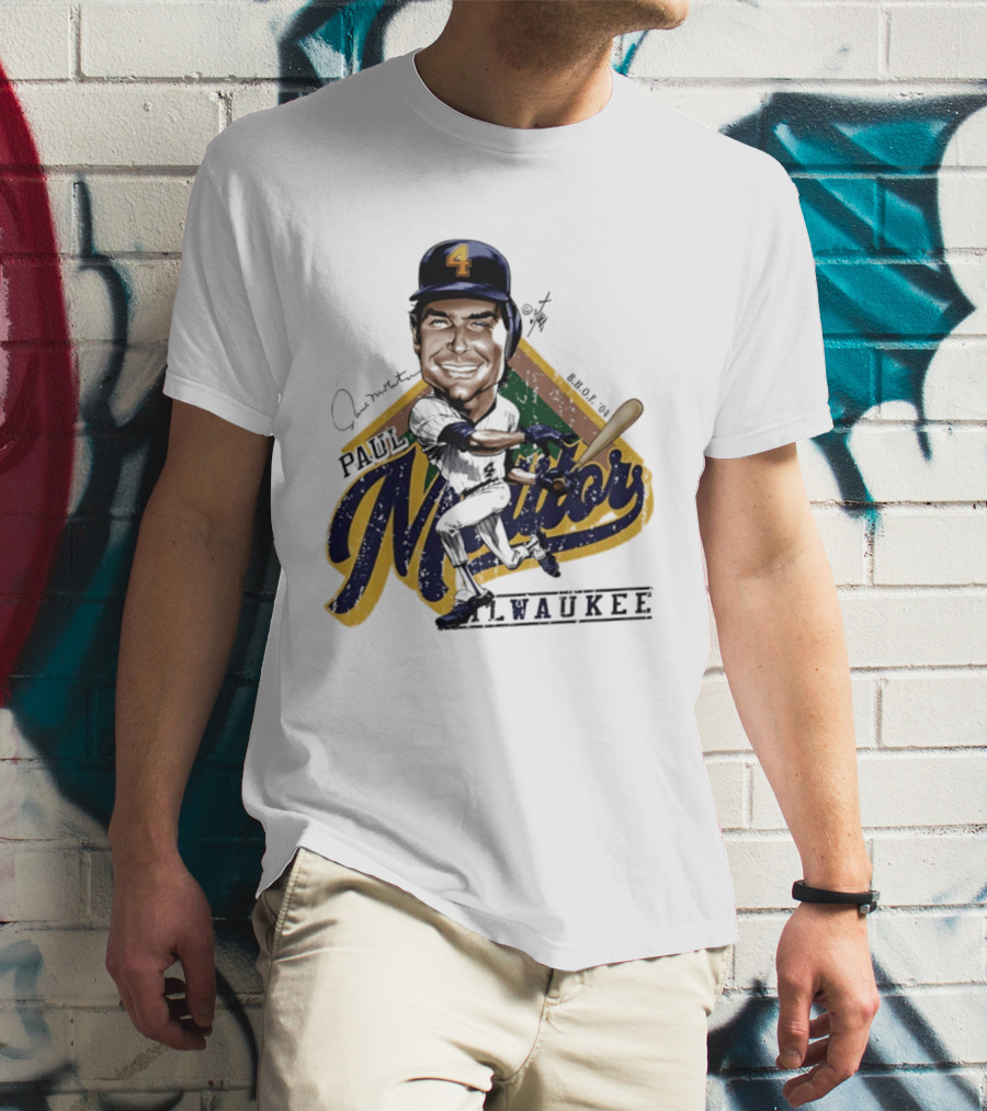 Paul Molitor Milwaukee Brewers Number 4 Bruce Stark Caricature HOF T-Shirt