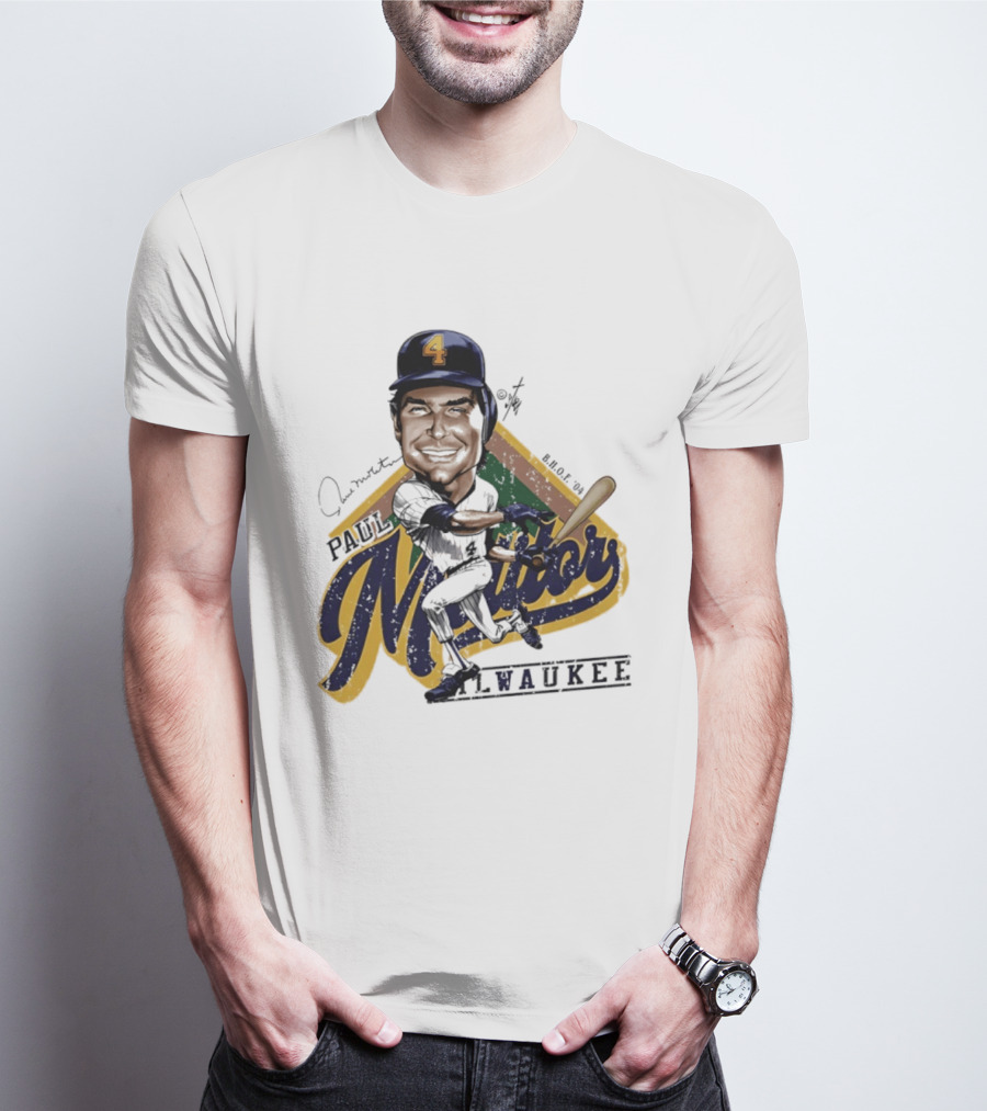 Paul Molitor Milwaukee Brewers Number 4 Bruce Stark Caricature HOF T-Shirt