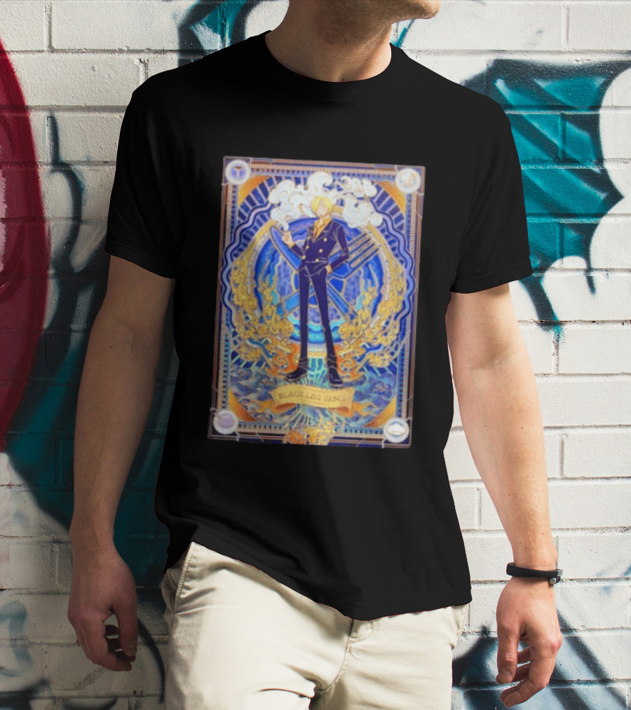 Sanji Black Leg Flames Smoking One Piece Character Art Tarot T-Shirt