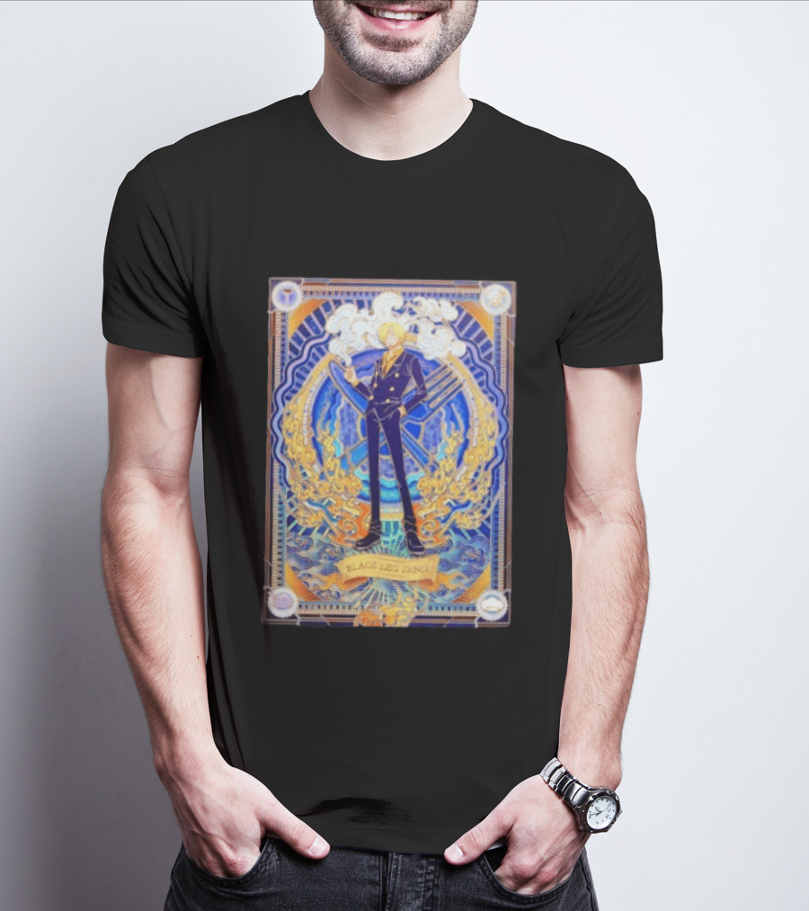 Sanji Black Leg Flames Smoking One Piece Character Art Tarot T-Shirt