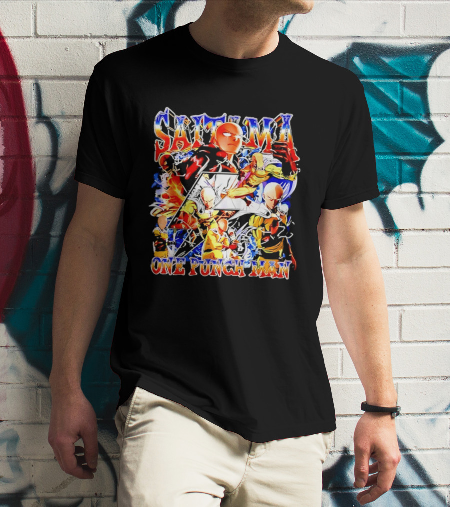 Saitama One Punch Man Anime Manga Superhero Action Pose Compilation T-Shirt