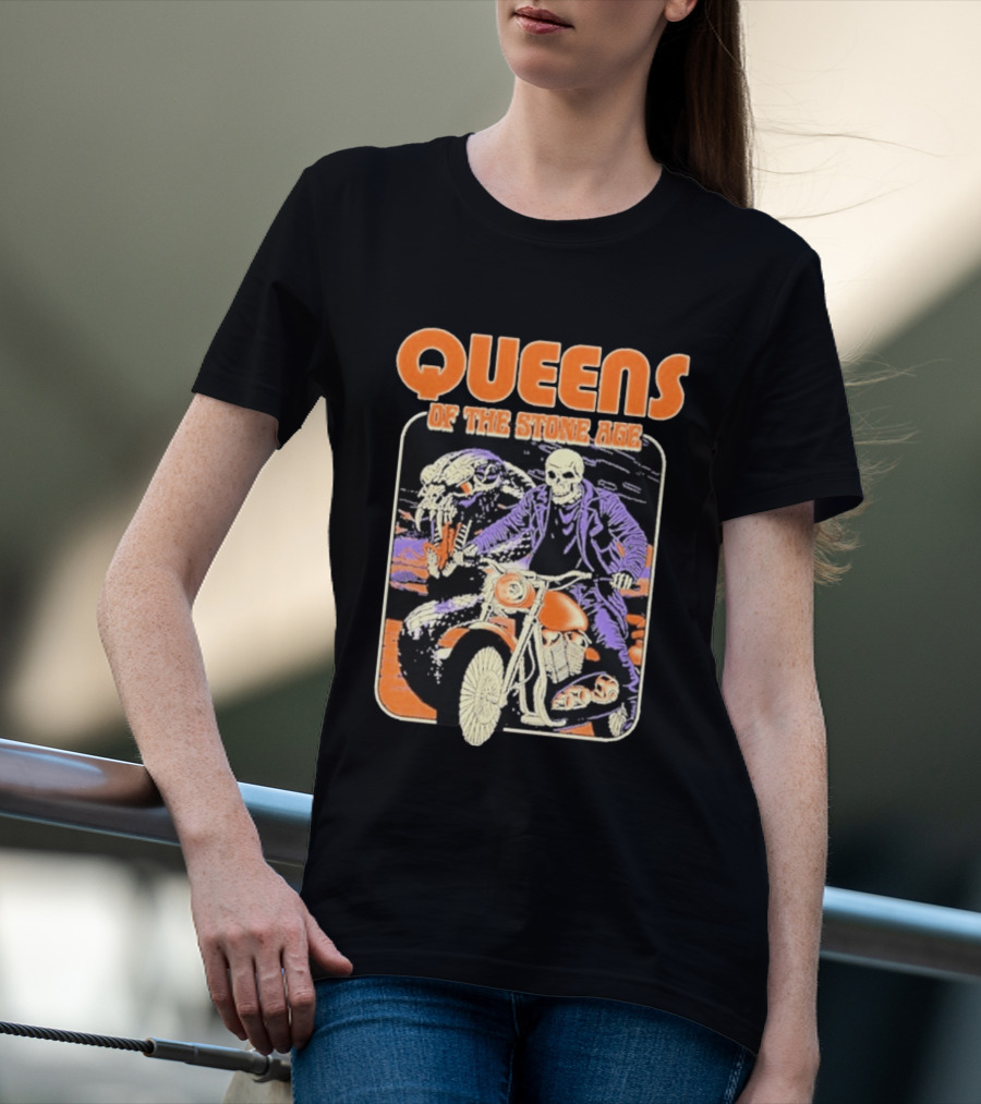 Queens Of The Stone Age Skeleton Rider Snake Motorcycle Adventure T-Shirt