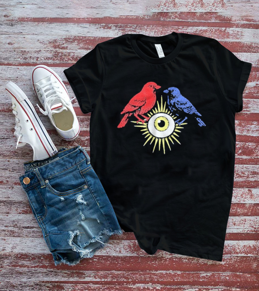 Upchurch Creeker III Red Blue Birds Sun Eye Motif T-Shirt