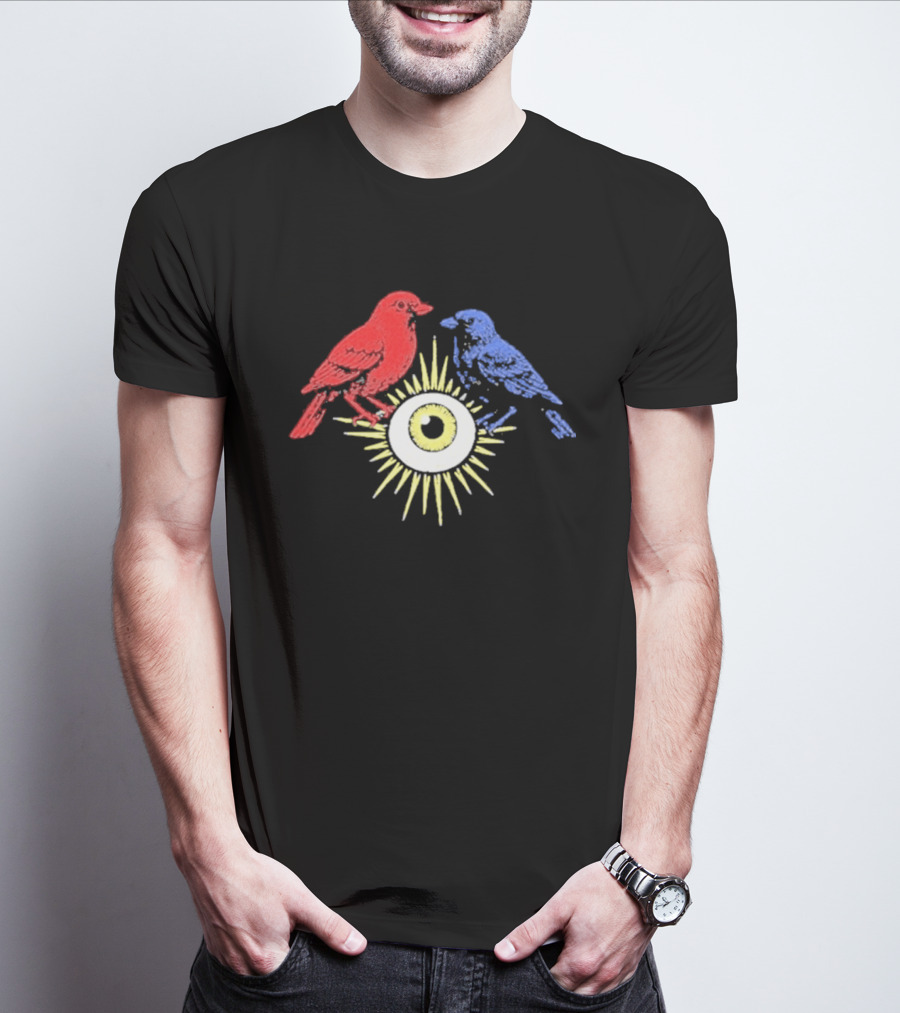 Upchurch Creeker III Red Blue Birds Sun Eye Motif T-Shirt