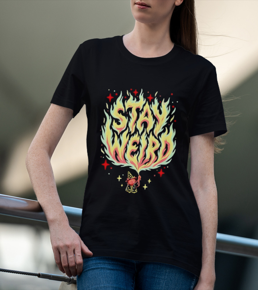Stay Weird Witch Cat Magic Flame T-Shirt