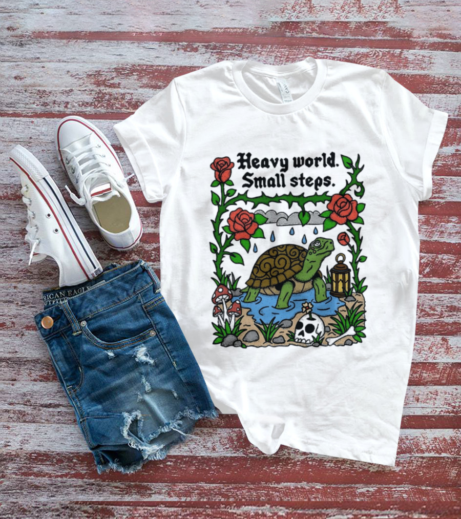 Heavy World Small Steps Turtle Lantern Roses T-Shirt