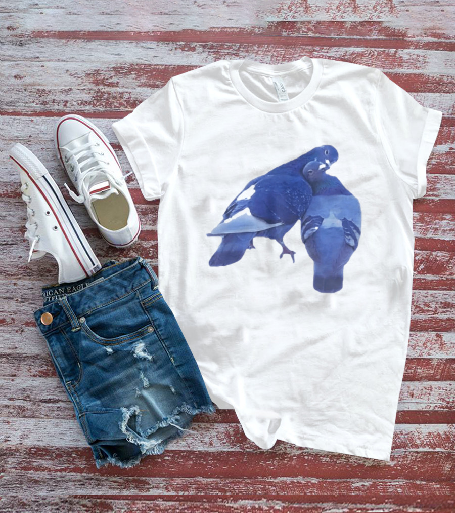 Love Doves Sports Banger Blue Pigeons Embrace T-Shirt