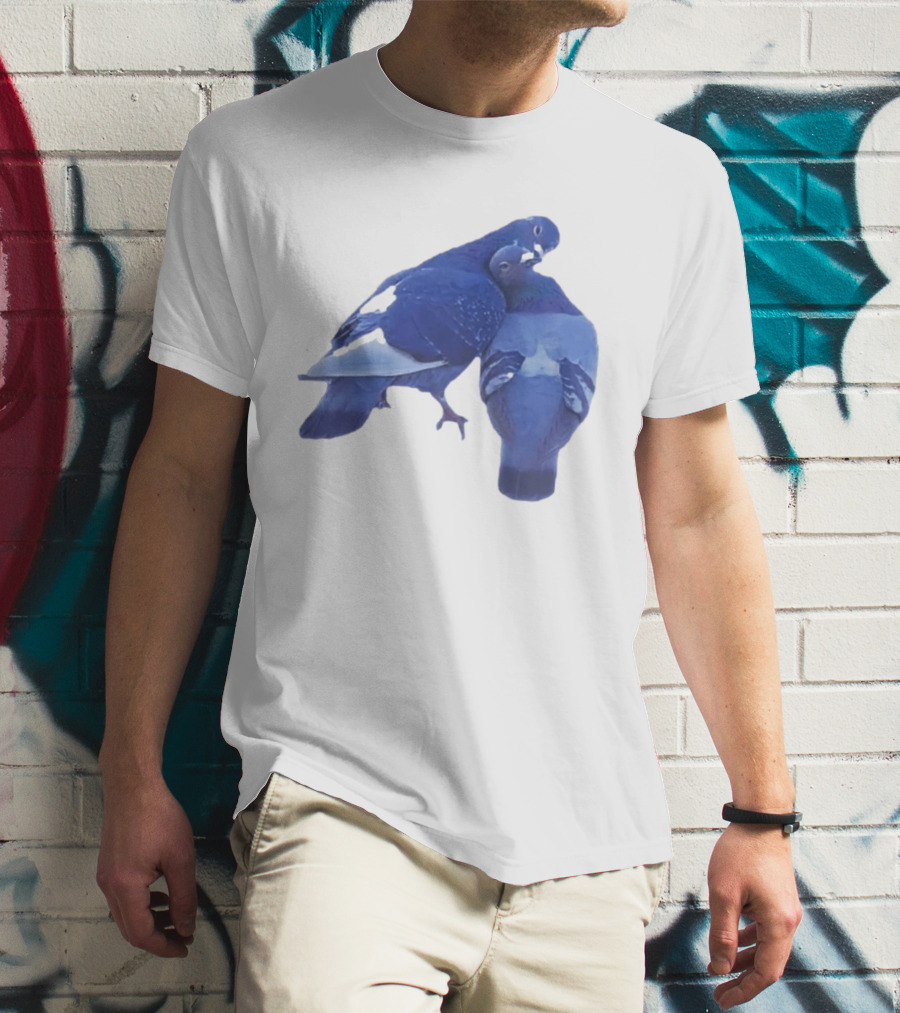 Love Doves Sports Banger Blue Pigeons Embrace T-Shirt
