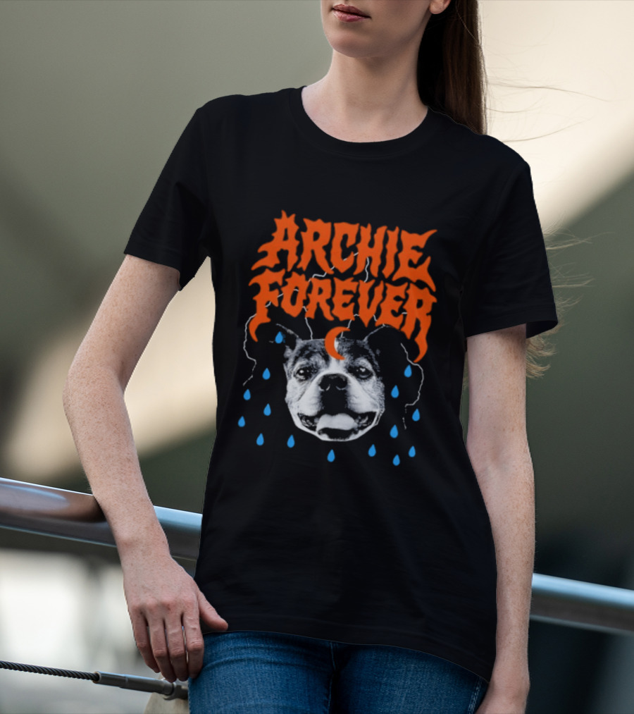 Archie Forever Dog Memorial Pet Tribute With Teardrops And Crescent Moon T-Shirt