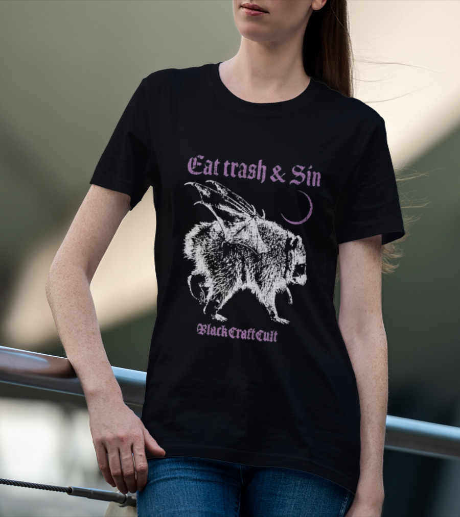 Blackcraftcult Cat Trash And Sin Raccoon Wings Moon T-Shirt