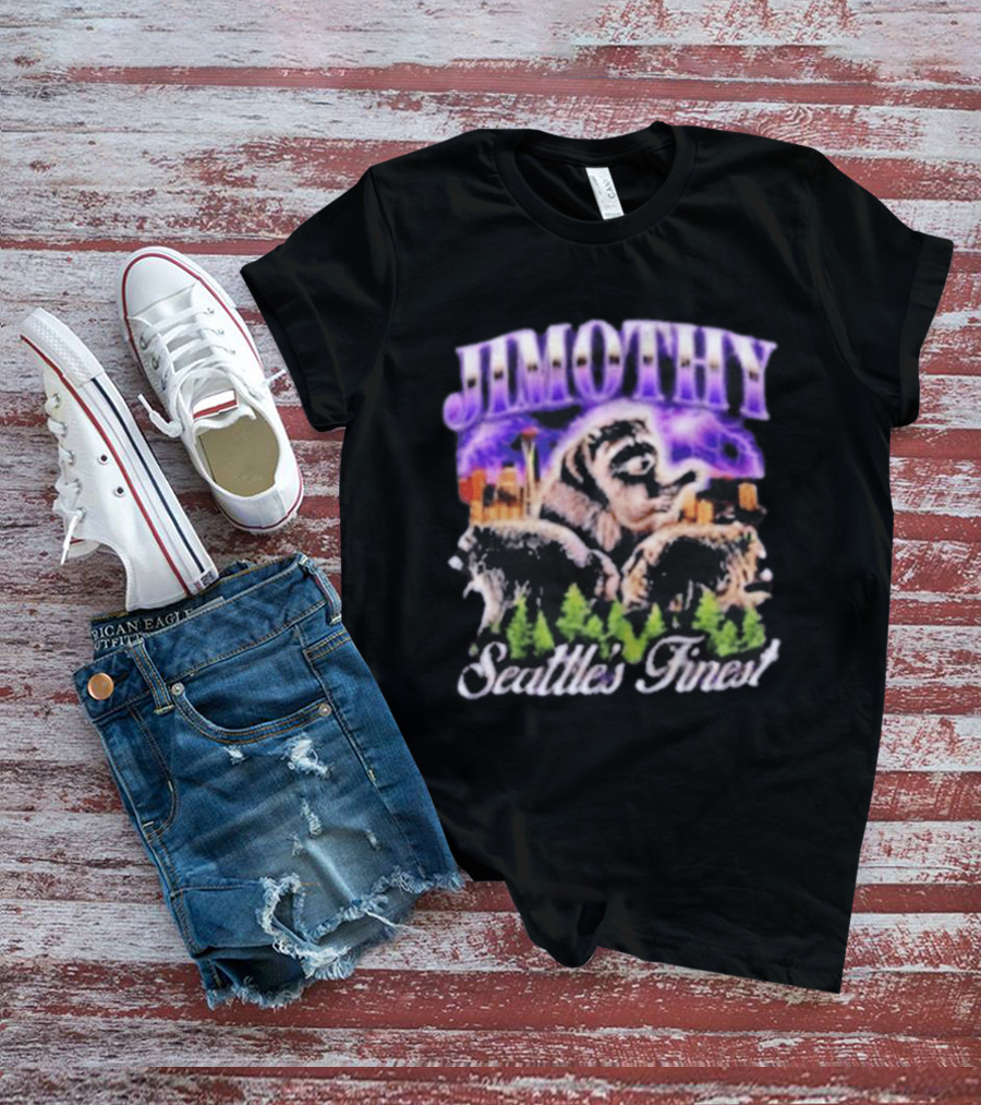 Jimothy Raccoon Seattle Skyline Adventure Forest Scene T-Shirt