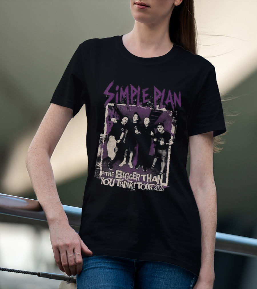 Simple Plan The Bigger Than You Think Tour 2026 The Sequel Band Photo Cities List T-Shirt