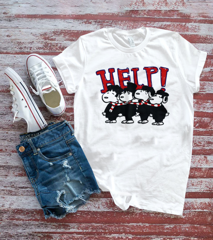 Peanuts Snoopy Beatles Help Parody Red Scarf T-Shirt