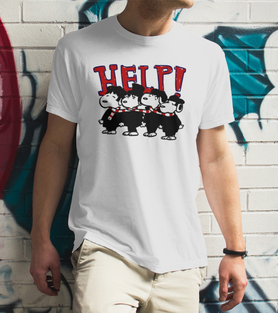 Peanuts Snoopy Beatles Help Parody Red Scarf T-Shirt