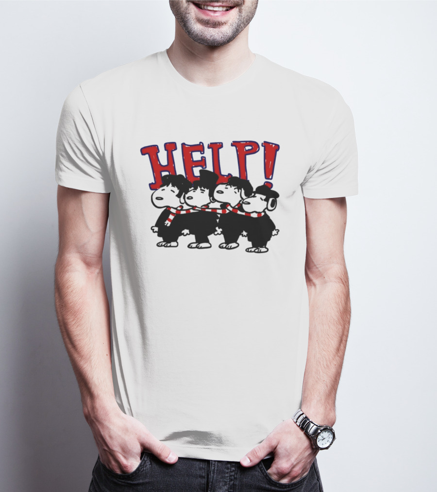 Peanuts Snoopy Beatles Help Parody Red Scarf T-Shirt