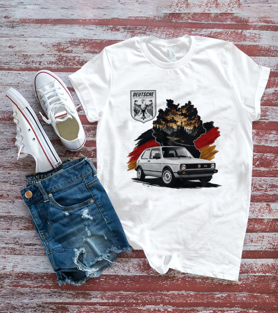 Deutsche Automobilkunst Volkswagen Golf GTI Germany Map Scenic Road Eagle Crest T-Shirt